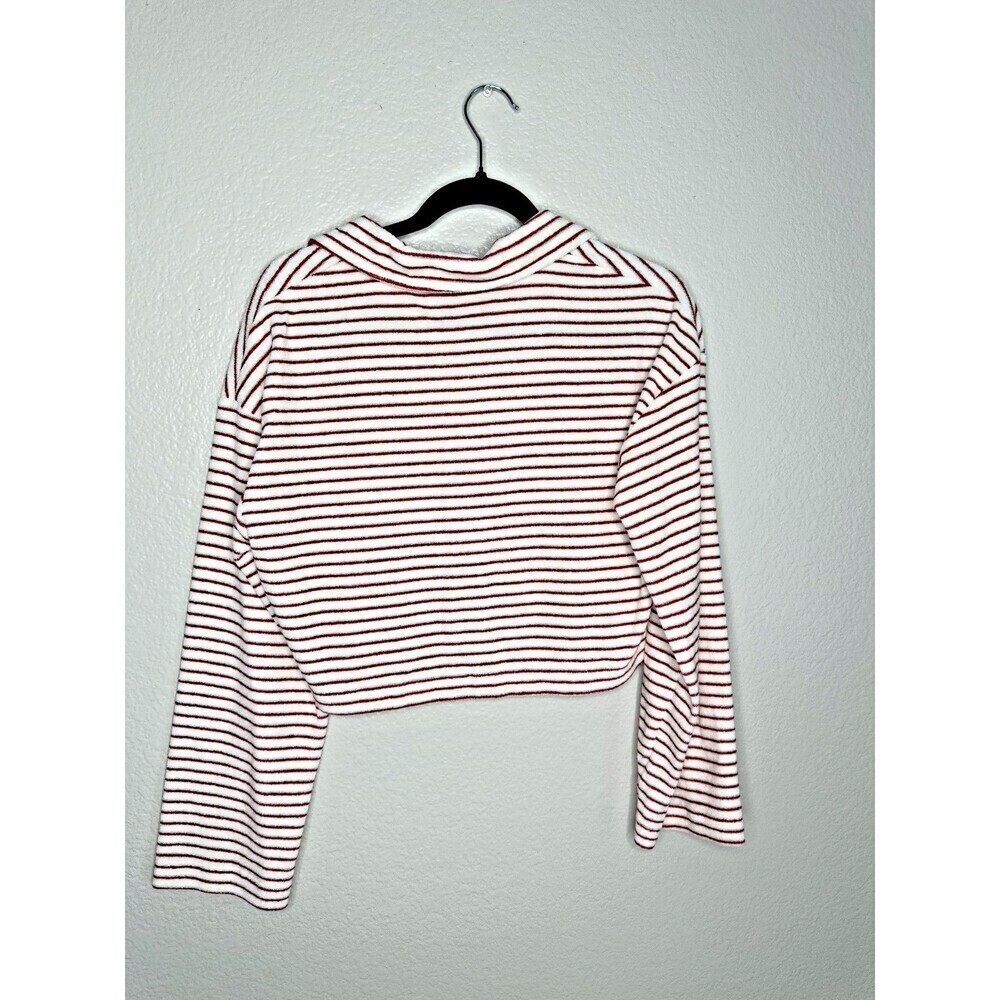 Topshop Pullover Womens XS Long Sleeve Cropped Soft White Red Striped Collared - Picture 4 of 5